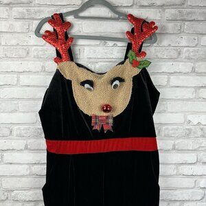 Love & Let Live Womens Christmas Reindeer Black Romper Velvet Sz XXL